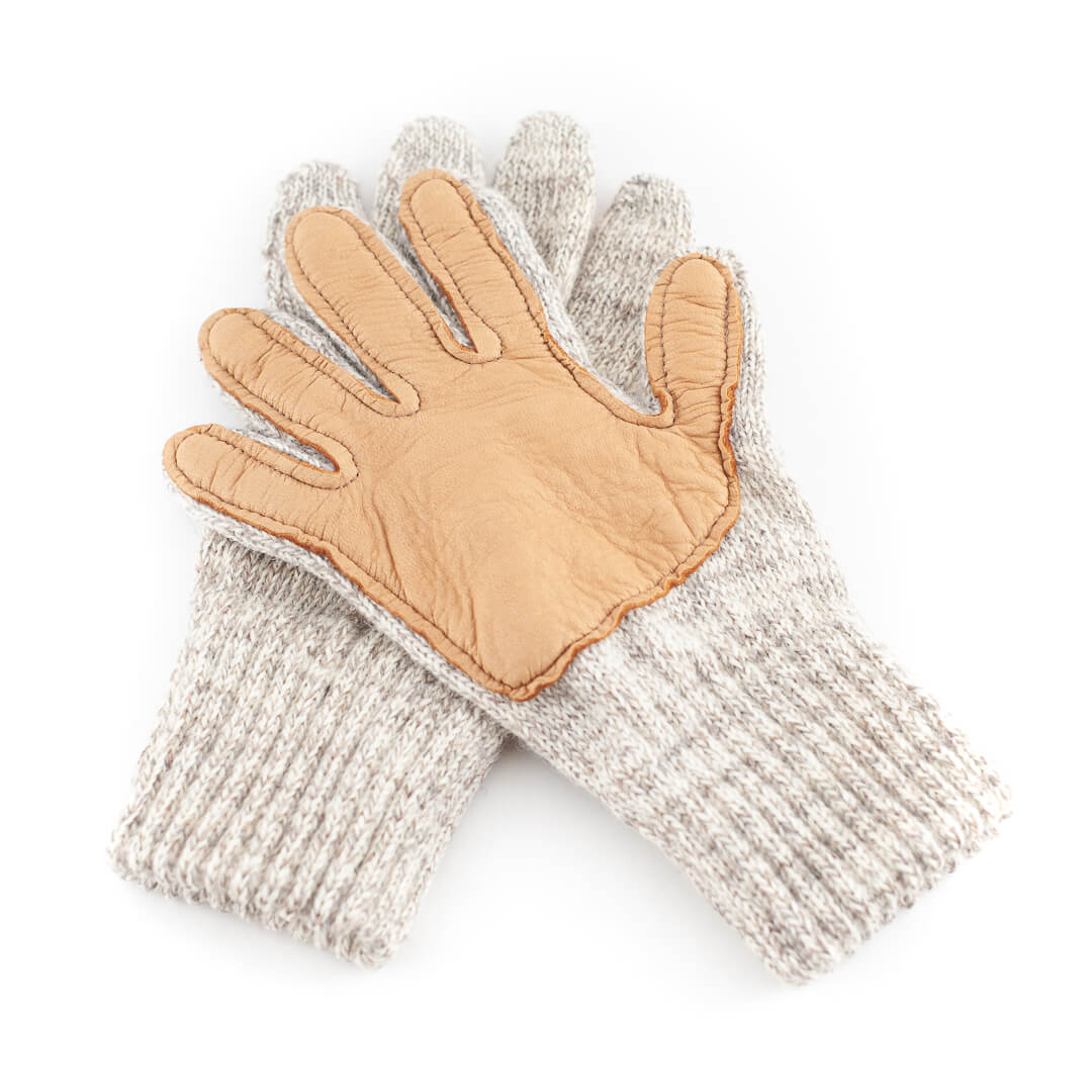 Ragg Wool Gloves with Genuine Deer Skin Leather Palm